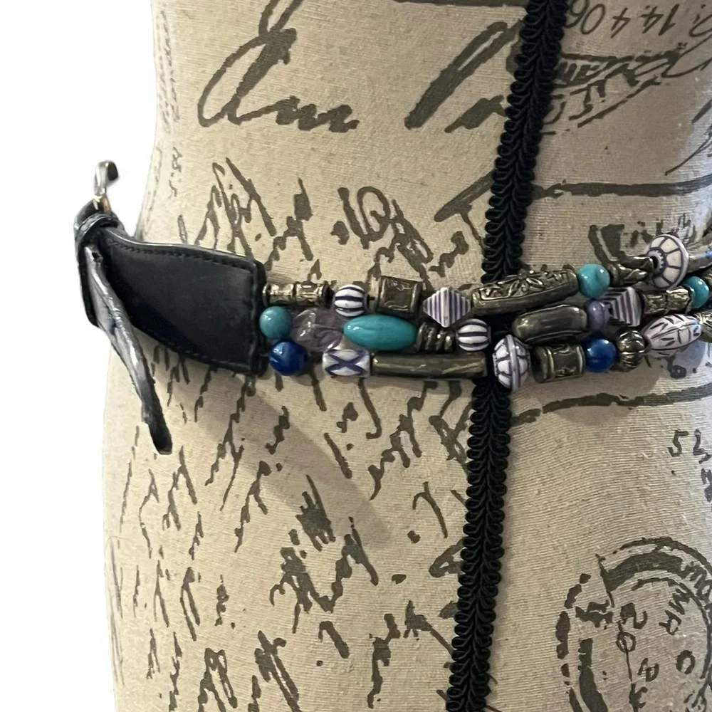 VTG Women’s Beaded Leather Waist Belt The‎ Limited Boho Hippie Festival Medium